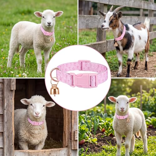 Image of Goat Collar with Bell, Sheep Grazing Copper Bells and Adjustable Nylon Collar Set Loud Bronze Bell for Summer Small Farm Animal Sheep Cow Dog Accessories Gift(Pink Bow)