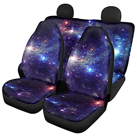 KUIFORTI Universal Car Seat Covers Full Set with Blue Starry Sky Printed for Women Men Auto Interior Accessiores Decoration,Durable Galaxy Printed Car Front Seats Covers,Rear Split Bench Protector Cover