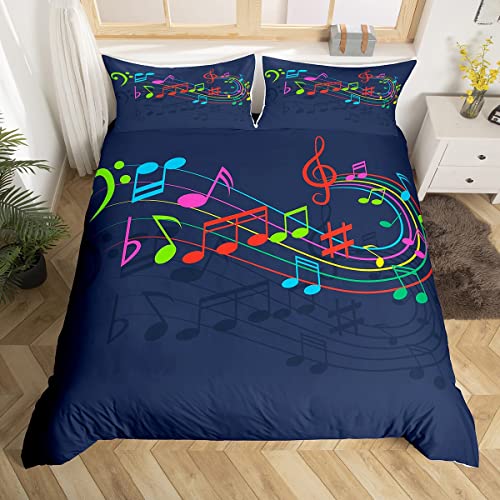 Feelyou Music Bedding Duvet Cover Set Rainbow Sheet Music Kids Bedding Set Boys Girls Decor Music Note Comforter Cover Set Microfiber Music Instruments Bedspread Cover Bedroom Bedclothes Twin Size #TOP2