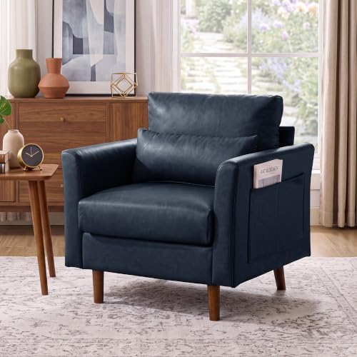 Image of Kingfun Faux Leather Armchair Sofa with Side Pocket,Royal Blue