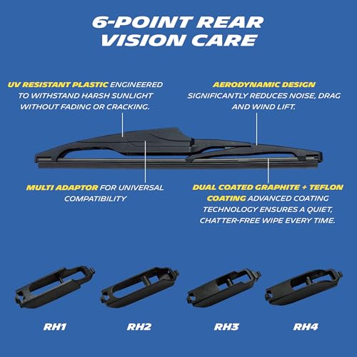 Image of MICHELIN Rear Wiper Blade for Cars | Aerodynamic Windshield Wiper with Graphite + Teflon Coated Natural Rubber, UV-Resistant Body & Multi-Adaptor Fitment | Tested for 500,000 Wipe Cycles (1, 11 Inch)