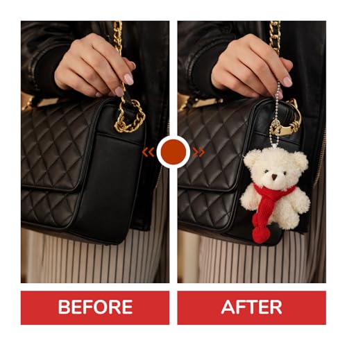 Image of Snow White Plush Teddy Bear Keychain with Red Knitted Scarf & Silver Ball Chain - Soft Fluffy Mini Bear Charm with Warm White Fur Finish, Cute Aesthetic Hanging Accessory for Keys, Bags