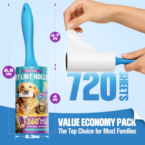 Image of POPCHOSE Lint Roller for Pet Hair Extra Sticky, 720 Sheets