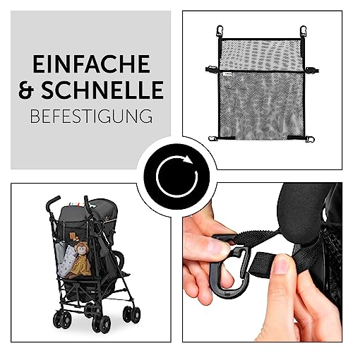 hauck Buy Me, Schwarz - Universelle Netztasche für Kinderwagen & Buggys 36x50 cm, Extra Stauraum für Windeln, Snacks & Einkäufe, Robust & Elastisch, Leichtes Befestigen mit Karabiner