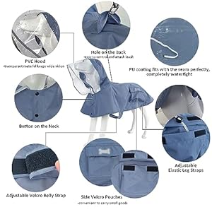 Waterproof Dog Raincoat Adjustable Reflective Lightweight Pet Rain Clothes with Poncho Hoodlarge Bluegrey  Cucciolini Doodles Waterproof dog raincoat adjustable reflective lightweight pet rain clothes with poncho hoodlarge bluegrey   cucciolini doodles