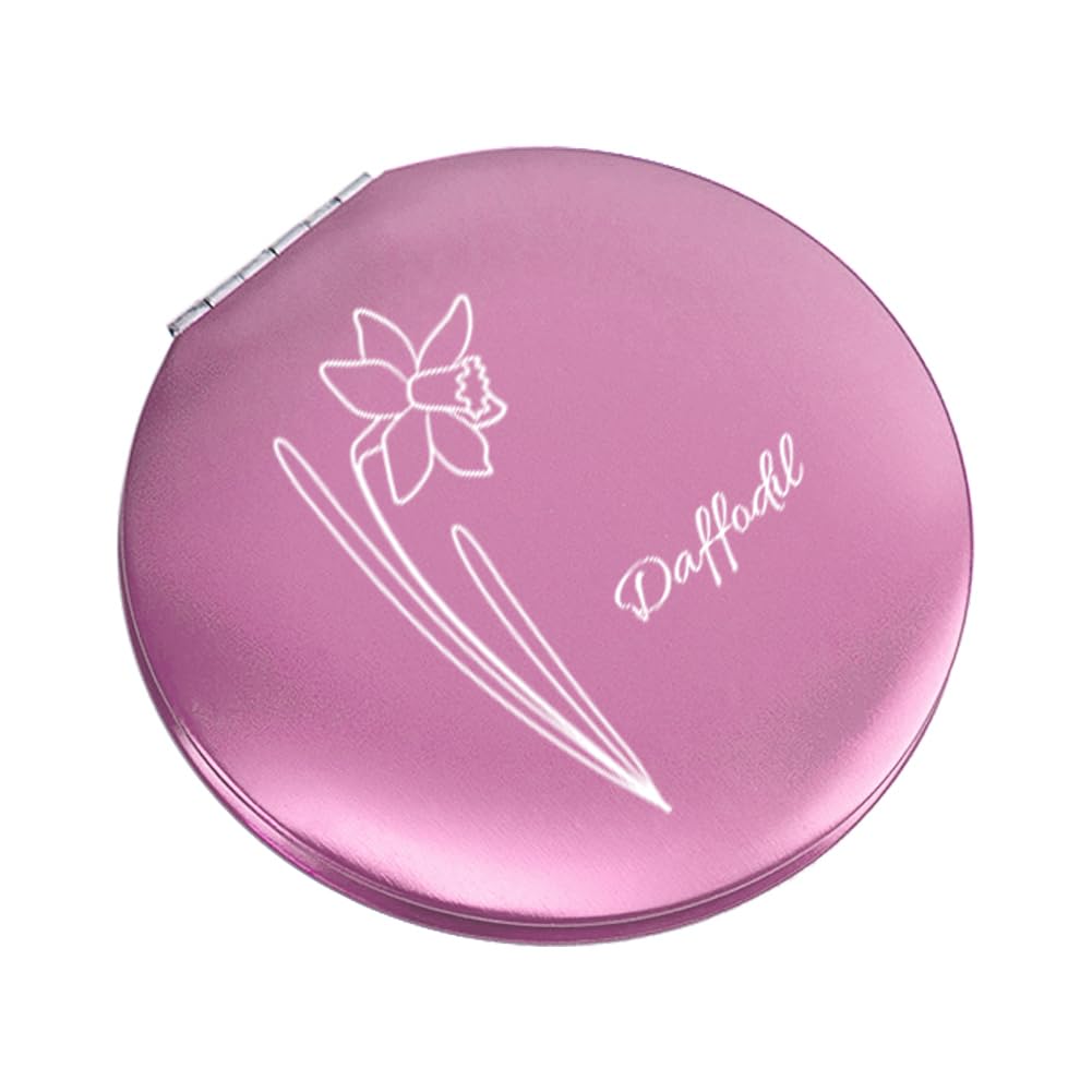 BAIYI HOPE Personalized Gift, Custom Handheld Compact Mirror, Travel Makeup Mirror Handheld Small Mirror, Portable Pocket Mirror, Engraved Birth Month Flowers Bridesmaid Gifts