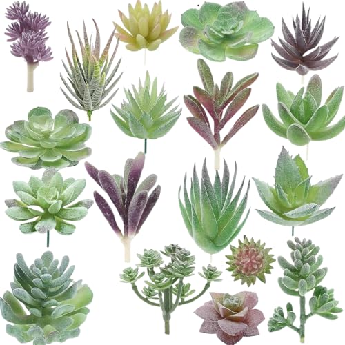 ledytdggu 18 Stück Künstliche Sukkulenten， Kleine Künstliche Pflanzen Grün Sukkulenten Pflanzen für DIY Home Büro Wohnzimmer Garten Tischdeko，Büro Wohnzimmer Garten Dekoration