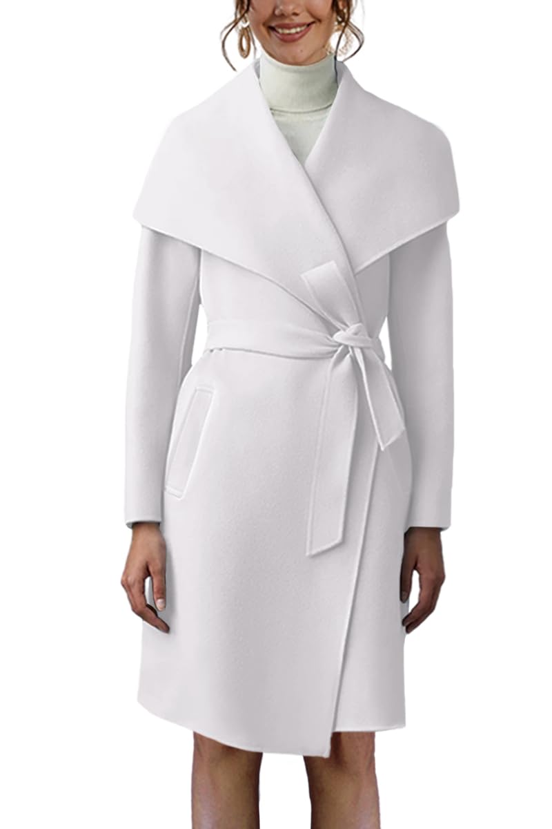 cicy bell Women's Pea Trench Coat Lapel Collar Long Jacket Open Front Belted Overcoat with Pockets-picture-50