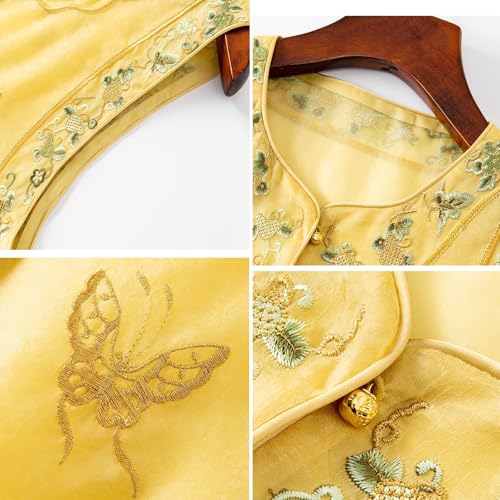 Chaleco amarillo HangErFeng de seda bordado elegancia tradicional 5