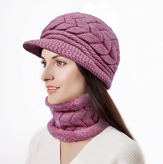 Image of 3-Pieces Winter Hat Gloves Scarf Set, Knit Warm Beanie Hat Neck Warmer Touch Screen Mittens for Women