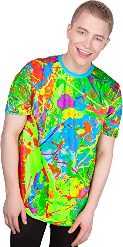 aofmoka - Camiseta luminiscente, camiseta artesanal con estampado fluorescente reactivo a la luz ultravioleta - Azul - Medium