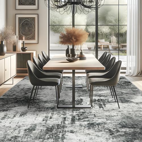 RUUGME 9X12 Abstract Area Rug:Large Washable Living Room Rug Indoor Non Slip Low Pile Carpet for Bedroom Soft Foldable Stain Resistant Distressed Thin Rug for Dining Room Kitchen 9X12 Black A