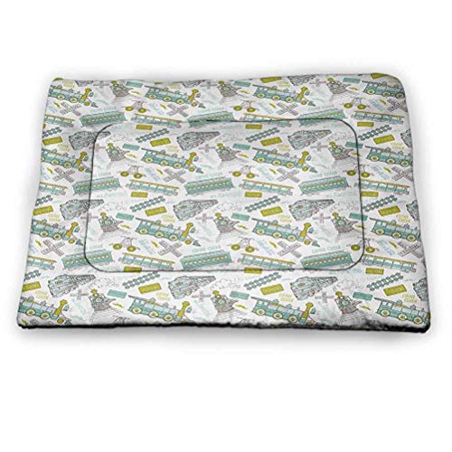 DayDayFun Steam Engine Pet Food Mat Choo Choo Train Kids Boy Pattern Blue