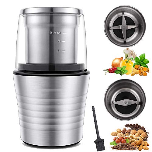 LaMei Yang Premium Stainless Steel Electric Coffee Bean Grinder with 2 Removable Cups