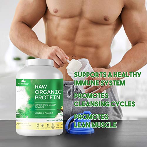 Dr. Forest Organic Raw Cold Pressed Vegan Plant Protein Powder - Add to Your Favorite Smoothies or Shakes - Non-GMO Certified Organic 20 Grams Protein per Serving, 2.2 lbs (Vanilla, 1.1 lbs)