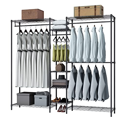 XIOFIO Heavy Duty Garment Rack, Metal Clothing Rack with 4 Hanging Rods and 4 Large Shelves 4 Small Shelves, Freestanding Portable Wardrobe Closet Rack, 68.5