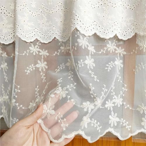 Cortinas de cocina con exquisito encaje de cereza y doble capa de gasa premium 7
