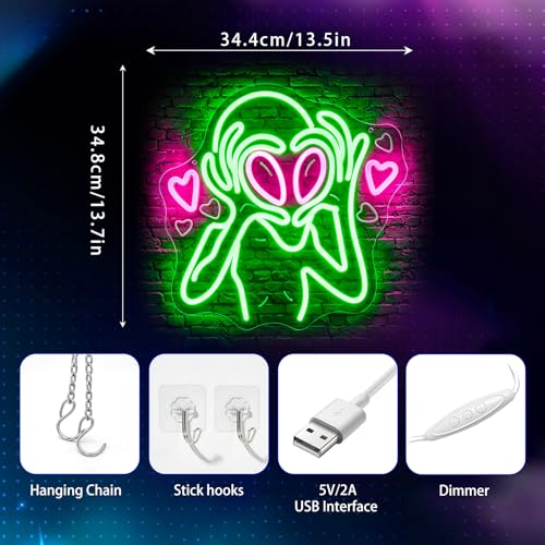 Image of Neon Sign, Alien Neon Signs for Wall Decor - Dimmable LED Signs for Bedroom, Gaming Room, Living Room, Party, Bar, Home Decor - USB Powered Light Up Sign Decorations Game Gift