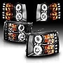AmeriLite 2007-2013 for Chevy Silverado 1500 2500HD 3500HD: 2014 Silevrado 1500 Extreme Bright Dual LED Halos Black Headlight Set