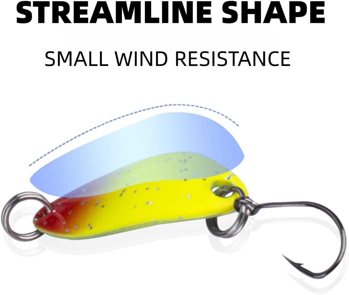 Fishing Lures with Single Hook, 1.2in-1/9oz Trout Spoon, Multicolor Metal Fishing Baits for Pike Zander Perch