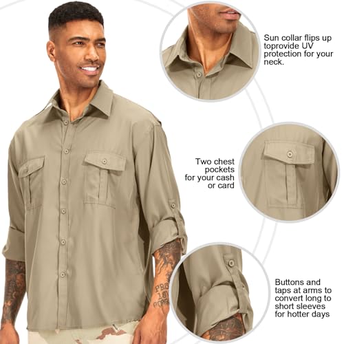 Men's Long Sleeve UV Sun Protection Shirt UPF 50+ Quick Dry Cooling,Fishing Shirt for Safari Travel Hiking3