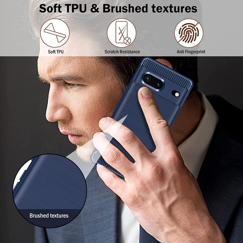 Image of NPRC Hybrid Ultra Slim Protective Case TPU Non-Slip Carbon Fiber Texture Shockproof Case Cover for Google Pixel 7 - Blue