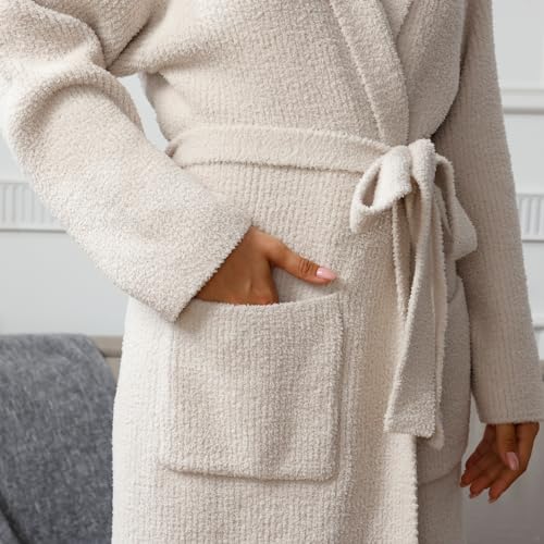 MH MYLUNE HOME Ultra Soft Robe With Pockets, Spa Bathrobe Loungewear Calf-Length, Plush Fuzzy Fluffy Wrap Robe for Women - Image 5