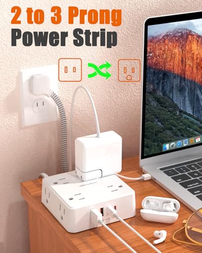 Wrxdmc AC860-CU Extensión eléctrica con 8 tomas y 4 puertos USB, protección contra sobrecarga, cable trenzado de 1.52 m miniatura 2