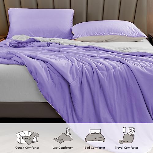 HOMFINE Cooling Comforter Japanese Double-Sided Cold Tech Fabric Cooling Blanket for Night Sweats Hot Sleepers, Q-Max 0.45 Soft Breathable Silky Smooth Lightweight Purple Summer Comforter Queen