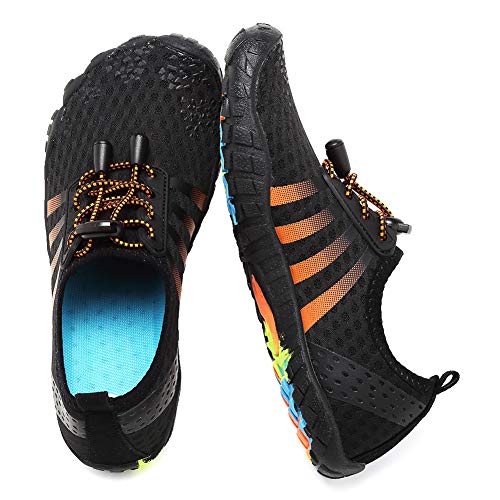 Boys & Girls Kids Water Shoes Lightweight Comfort Sole Easy Walking Athletic Slip on Aqua Sock(Toddler/Little Kid/Big Kid) Blk.orange-37