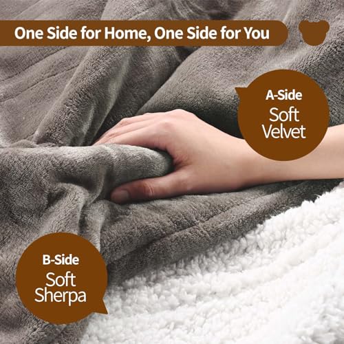 Bearhug Electric Blanket Full Size 77"x 84" Heated Blanket Throw Reversible Velvet& Sherpa Warm Blanket Gift 10 Heating Levels & 0.5-12H Auto Off, Over-Heat Protect, ETL, Machine Washable