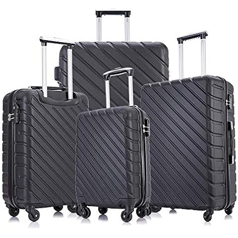 Apelila 4 Piece Luggage Sets,Travel Suitcase Spinner Hardshell Lightweight w/Free Suitcase Cover& Hanger(4PC Black) Cover