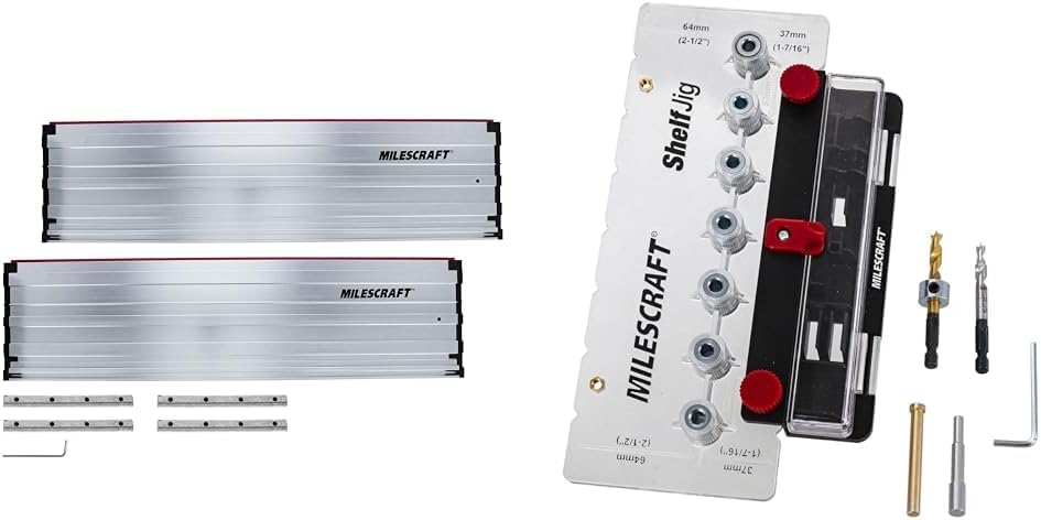 Milescraft 1408 55" Guide Rail Extensions for 1409 Track Saw Guide & 1343 Shelf Jig with Drill Bits for Cabinet Shelves