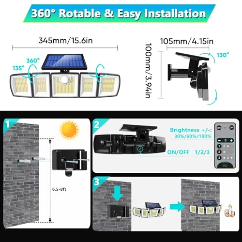 Image of MDCMDCM Solar Lights Outdoor Waterproof Motion Sensor - 416 LEDs 3000 Lumens Super Bright 3 Brightness 3 Modes 360 Illumination 32ft Solar Flood Security Light for Outside (with Remote Control, 4)