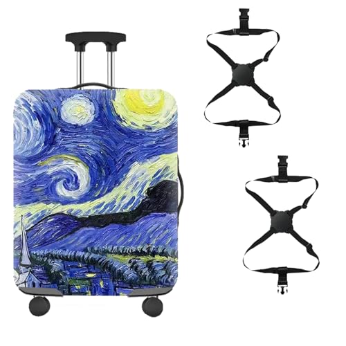 Luggage Cover Set, 1 Thickened Washable Protector + 2 Adjustable Straps- TSA Approved,Elastic Sleeve for Travel (S-Starry night)