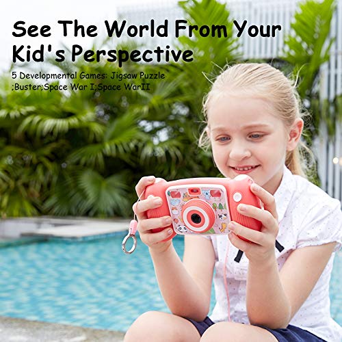 Victure Kids Camera Digital Rechargeable Selfie Action Camera 1080P HD 12MP with 2 Inch LCD Display and Shockproof Handles for Girls Boys Toys Gifts