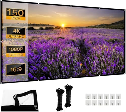 Leinwand Beamer verdickte und Anti-Falten tragbare Beamer Leinwand, 16:9 HD Faltbare Projektor Leinwände für Heimkino, Büro und Camping (150)