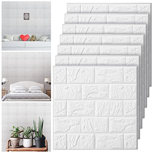 Tinlade 30 Pcs 28.81 Sq ft 3D Wall Panels Peel and Stick Foam Brick Wallpaper Printable Faux Brick Wall Panels Decorative Self Adhesive Tiles Waterproof(White)