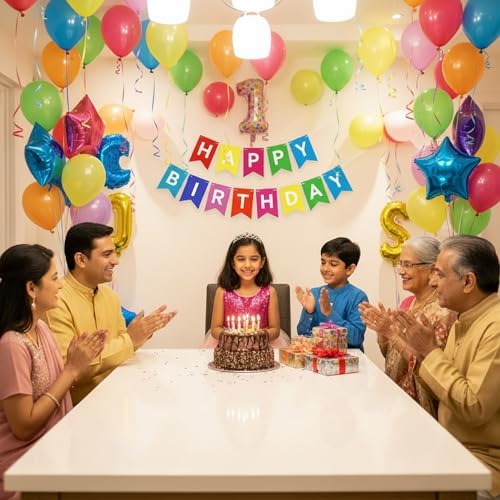 Image of Partycat Multicolor Birthday Decoration Combo - inchHappy Birthday inch Cardstock Banner & 25 Metallic Balloons - Party Supplies for All Ages - Home, Office, Outdoor Decor