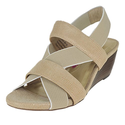 Ros Hommerson Womens Wynona Open Toe Ankle Strap Wedge, Nude Combo, Size 9.0