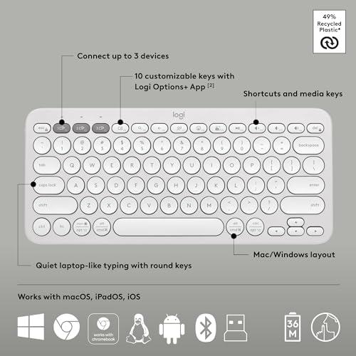 Image of Logitech Pebble 2 Combo, Wireless Keyboard and Mouse, Quiet and Portable, Customizable, Logi Bolt, Bluetooth, Easy-Switch for Windows, macOS, iPadOS, Chrome - Tonal White
