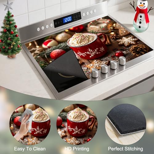 Image of Nuxovilar Red Cup Mug Stove Cover Diatom Mud 28.35x20.47 In | Glass Protector Countertop Mat Counter Saver Cooktop Cover Kitchen Festive Decor Room (Red Cup Pattern)