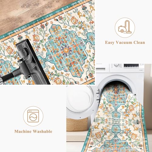 Pauwer Boho Hallway Runner Rug 2x8 Washable Entryway Area Rugs Non Slip Farmhouse Vintage Floor Mat Carpet Runner for Hallways Laundry Room Kitchen Bathroom Bedroom