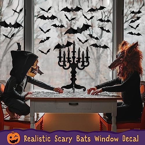 Bats Wall Decor 120PCS Halloween Decoration Bats Realistic PVC 3D Black Scary Bat Wall Stickers for Creepy Home Decor Halloween Party Decorations DIY Wall Decal Bathroom Indoor Halloween Decor3