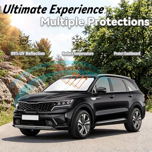 Image of Car Front Windshield Sun Shade for Sorento 2016-2020, Car Window SunShades Shield Sun Cover Visor Protector with 240T Reflective Fabric UV & Sun Heat Protection Accessories