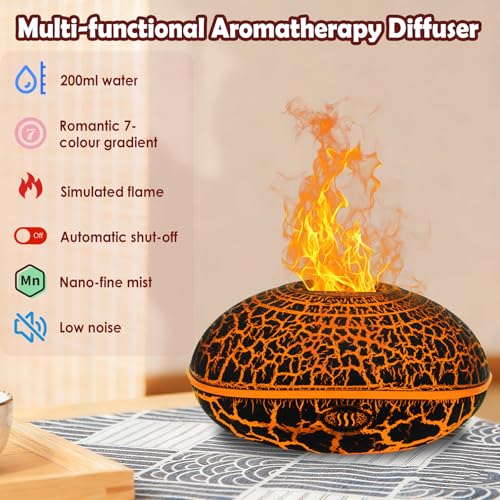 Hianjoo Difusor de Aromas Humidificador 200ml, Aroma Diffuser con Patrón de Grietas de Llama Pequeño Ultrasónico de Aromaterapia 7 Colores Románticos para Yoga Salon SPA Vivir Dormir Bañarse Hotel - imagen 2