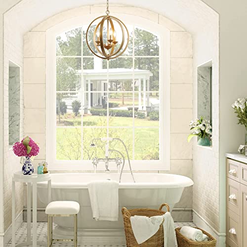 Ksana Gold Orb Chandelier Modern Globe 3 Light Fixture For Dining & Living Room, Bedroom, Foyer And Kitchen #TOP3