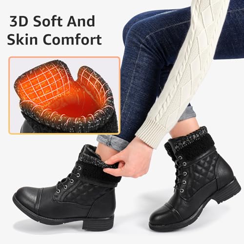 Image of STQ Womens Combat Boots Lace Up Ankle Booties With Side Zipper Fall Winter