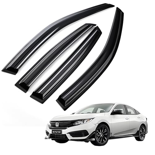 WZYJGTOP Tape on Wind Noise Reduction Rain Guards for 2016-2021 Honda Civic, 4-Piece Side Window Visors, UV Resistant & Weatherproof, No Drill Installation
