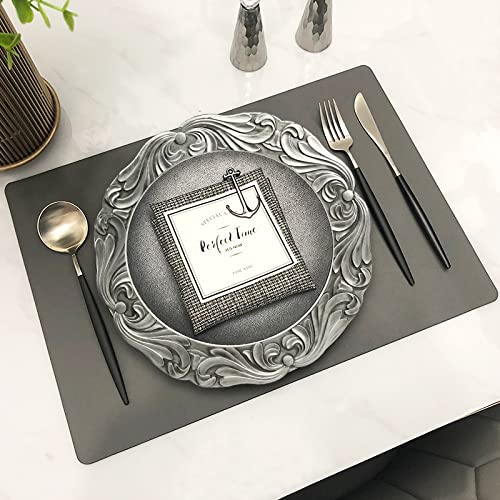 Leemxiiny Antique Silver Charger Plates With Embossed Edge, Plastic Flora Decorative Chargers For Dinner Plates Set Of 6 Bulk Wedding For Table Setting, Party, Holiday #TOP1